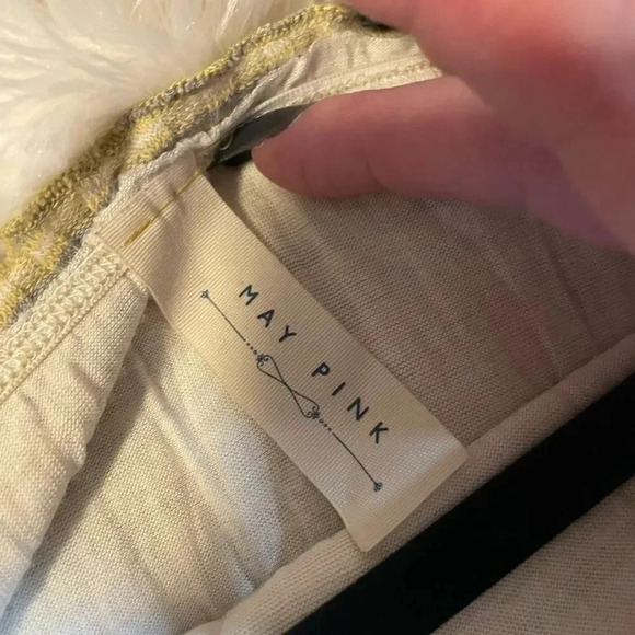 MAY PINK MINI RIBBED  SHORT SLEEVE YELLOW STRIPE BUTTON DOWN DRESS SMALL - Picture 8 of 13